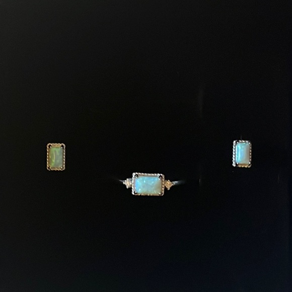 🌟HP🌟New 925 Sterling Silver Jewelry Set Natural Opal Ring & Earrings size7 - Picture 14 of 15